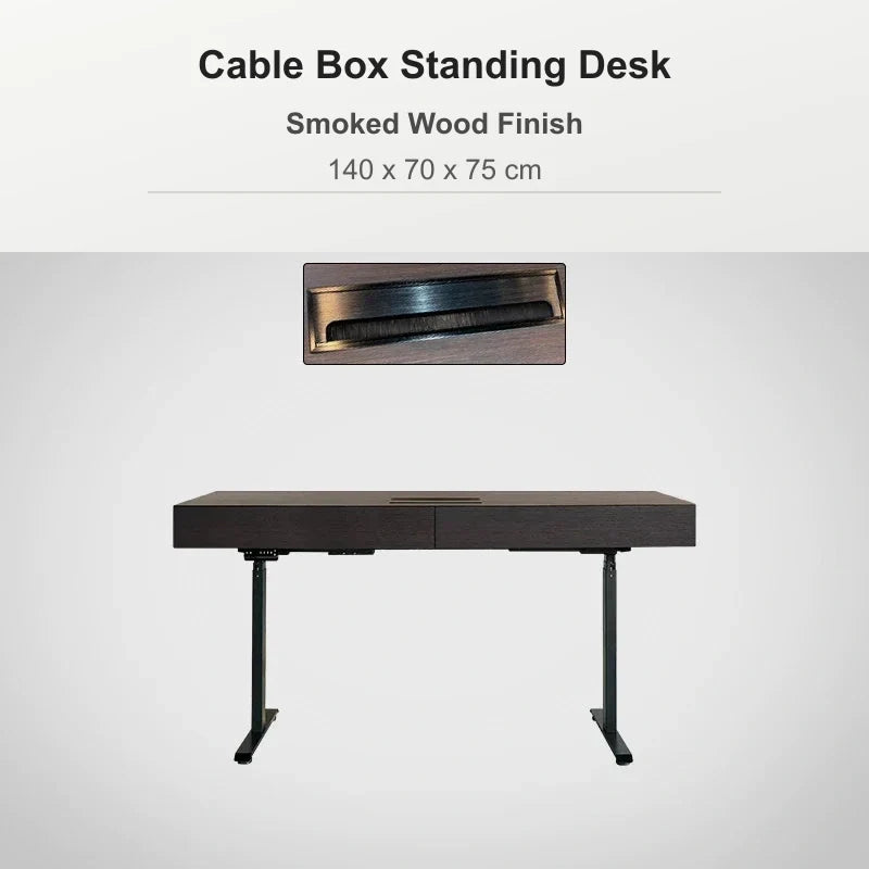 Cable box standing desk 140 x 70 x 75 cm in smoked wood