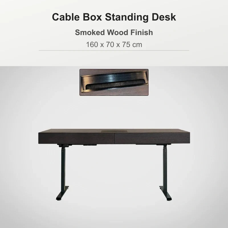Cable box standing desk 160 x 70 x 75 cm in smoked wood