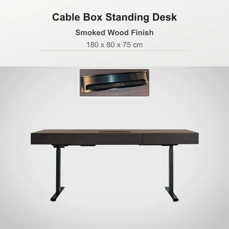 Cable box standing desk 180 x 80 x 75 cm in smoked wood