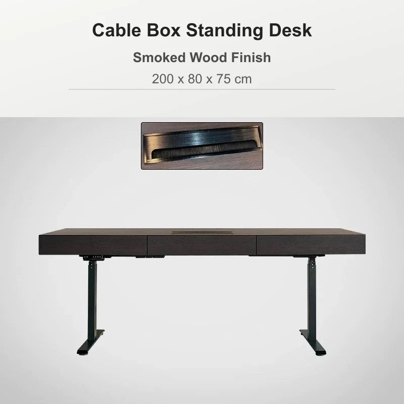 Cable box standing desk 200 x 80 x 75 cm in smoked wood