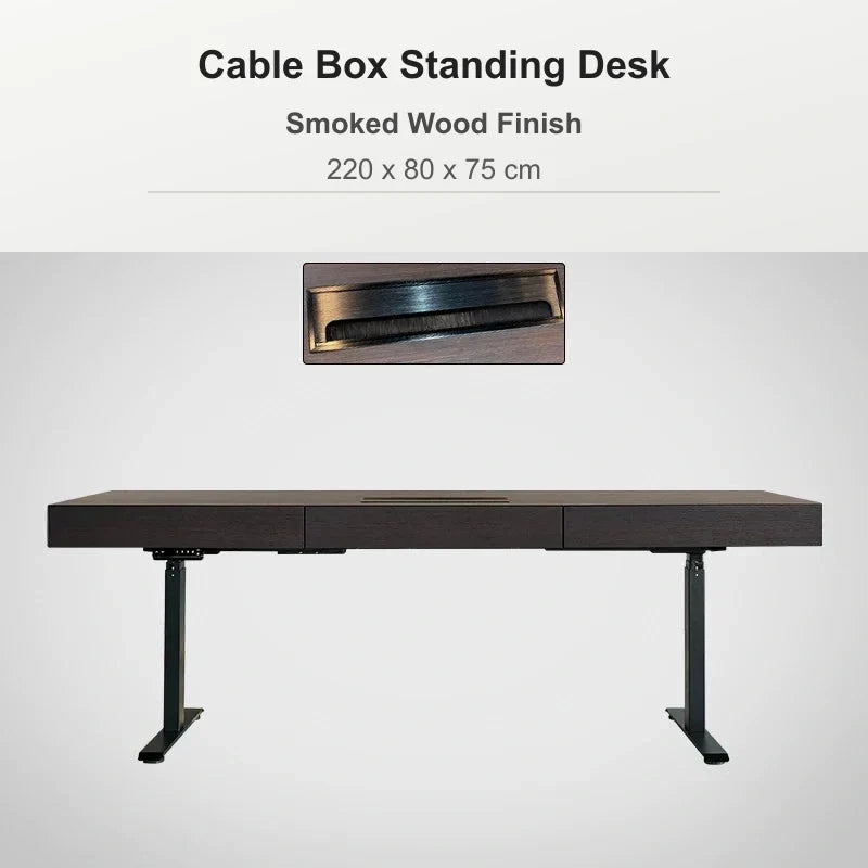Cable box standing desk 220 x 80 x 75 cm in smoked wood