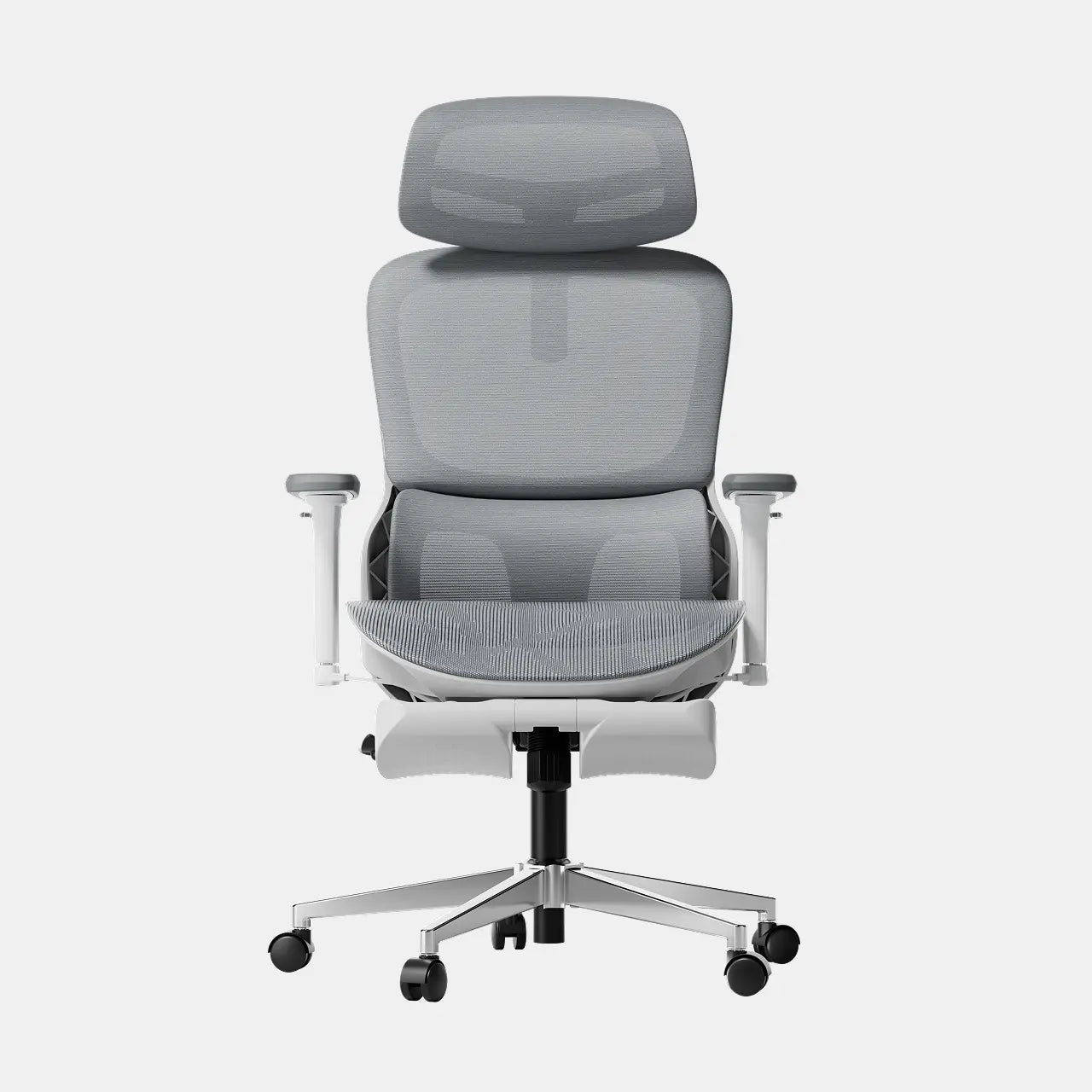 Professional grey mesh ergonomic office chair providing breathable comfort for a high-end corporate meeting room.