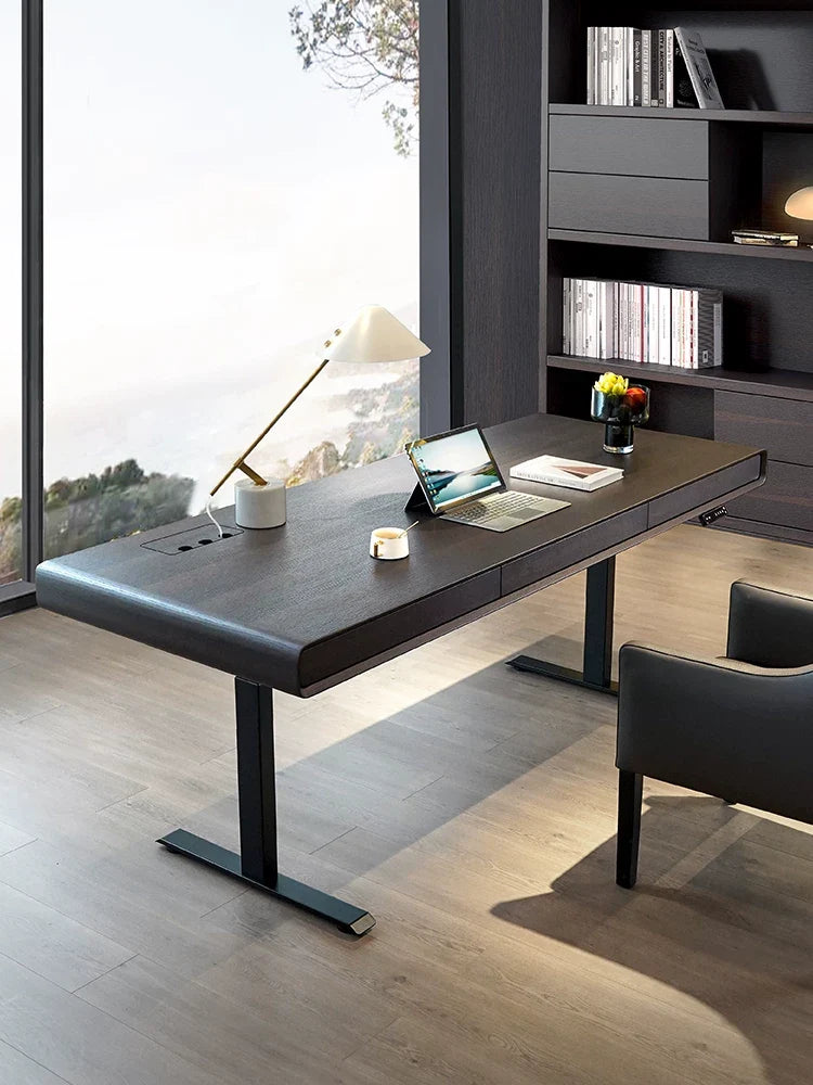 Electric standing desk with Italian minimalist wood desktop for home office work