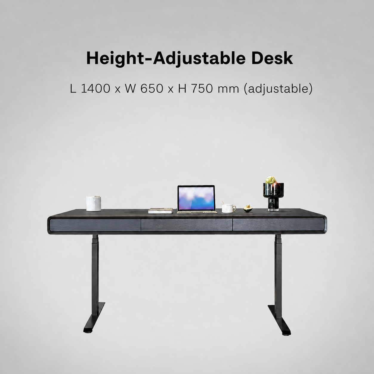 Standard Desk 1400 x 650 x 750 mm height-adjustable desk specification