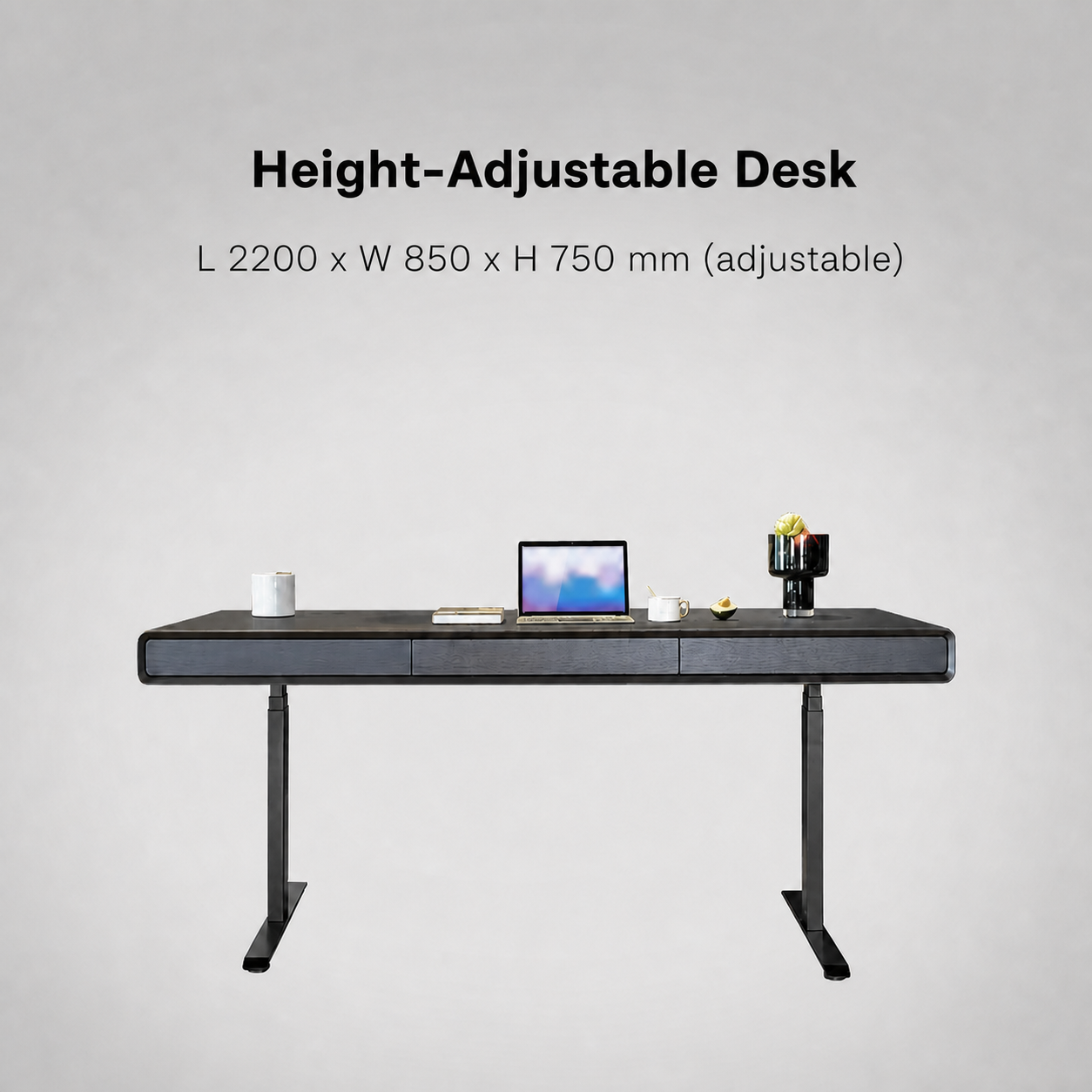 Standard Desk 2200 x 850 x 750 mm height-adjustable desk specification