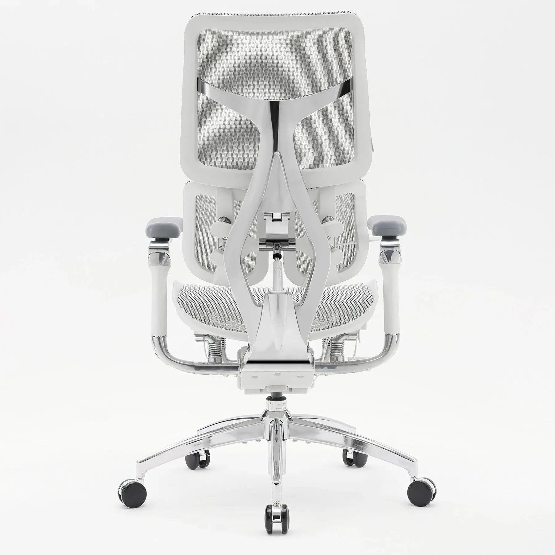 Comfortable white ergonomic computer chair featuring anti-gravity recline for ultimate relaxation during office breaks.