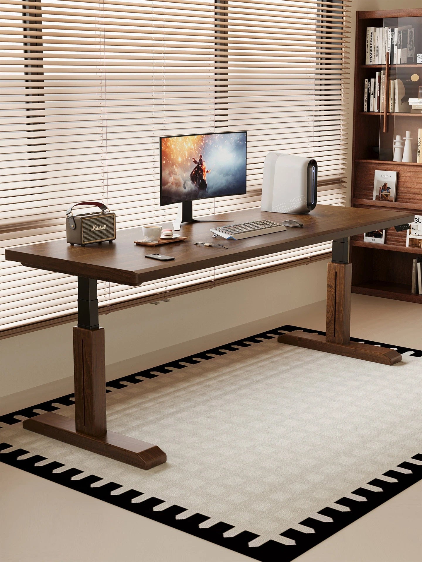 MT26 electric standing desk with solid wood clad T-legs