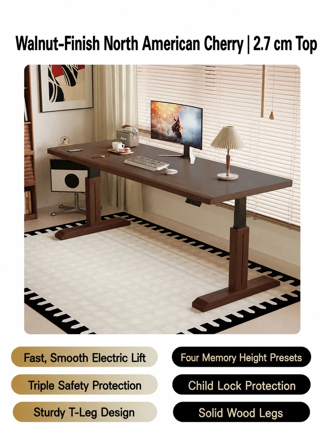 MT26 walnut-finish cherry electric standing desk