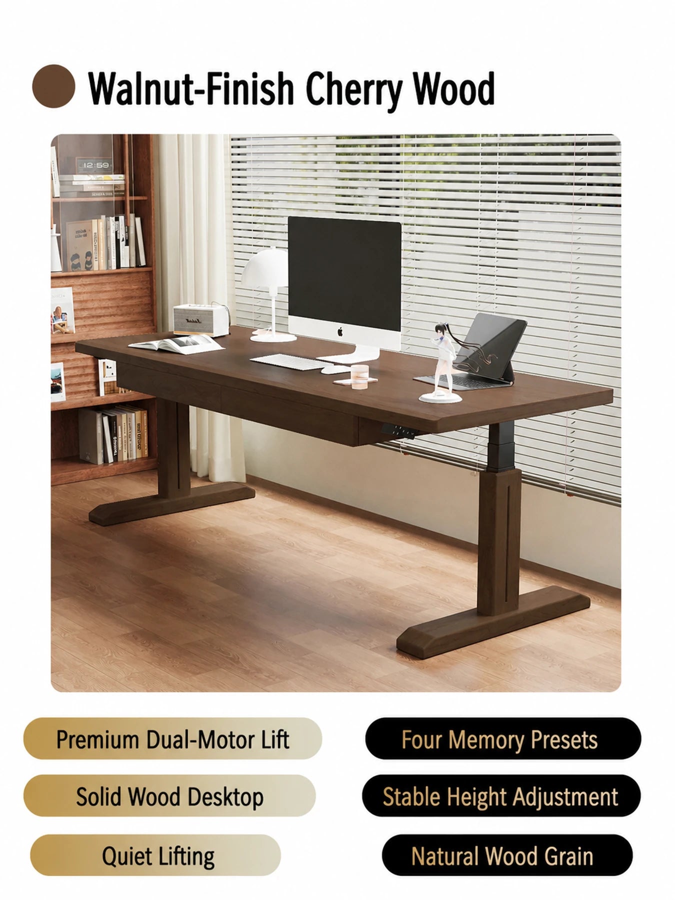 MT27 walnut-finish cherry electric standing desk