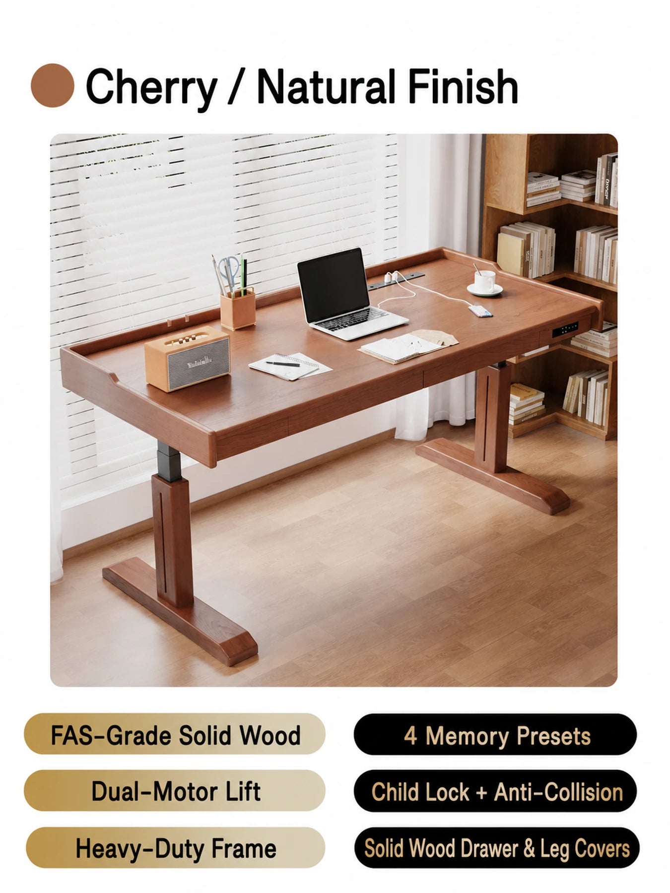 MT29 natural cherry electric standing desk
