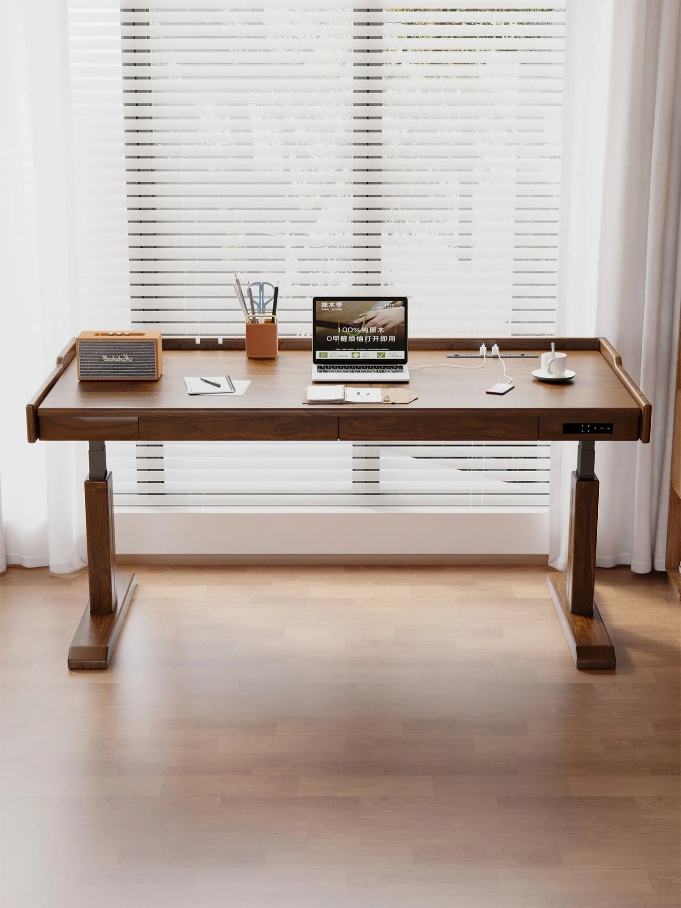 MT29 solid wood electric standing desk viewed from above