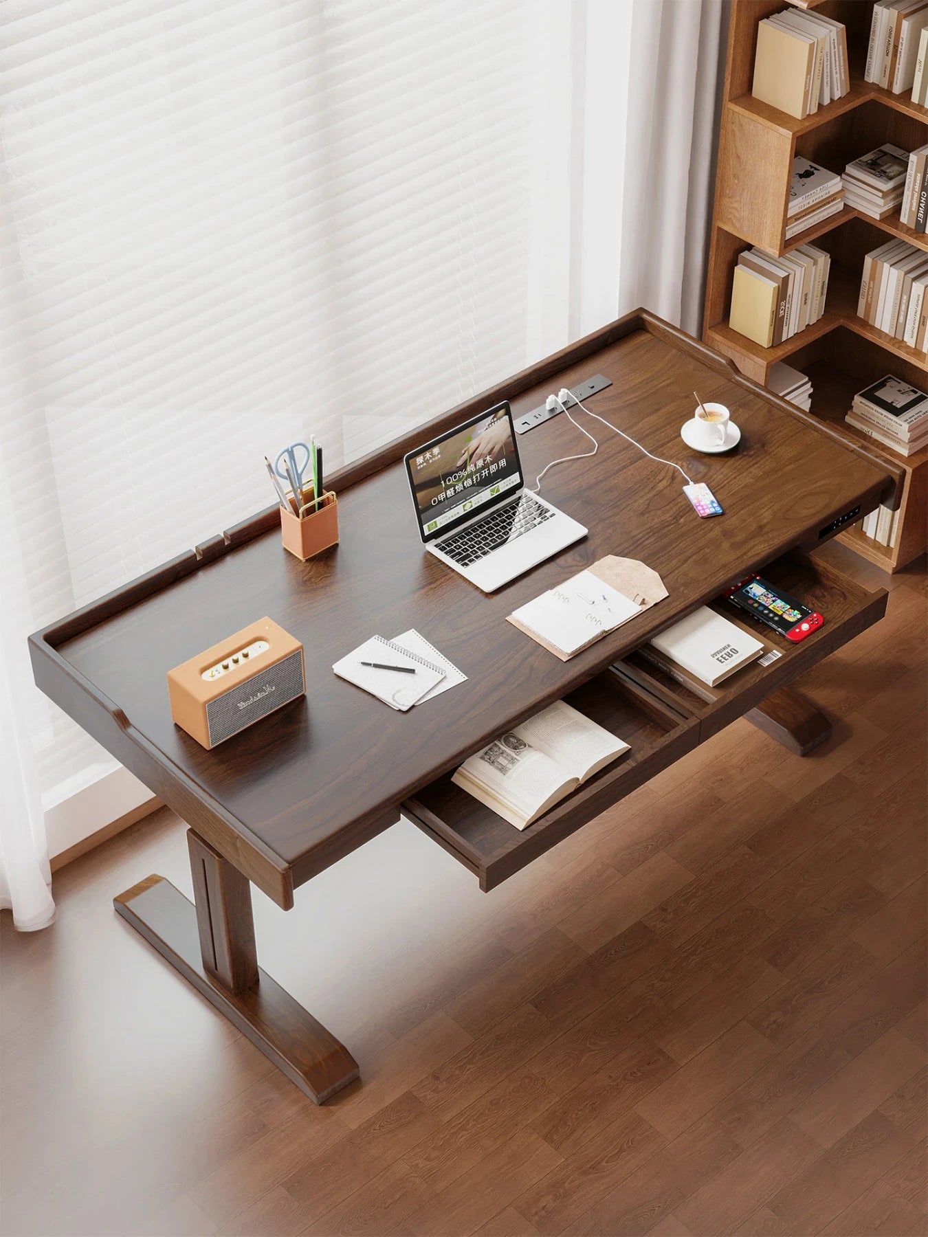 MT29 solid wood standing desk with integrated drawer