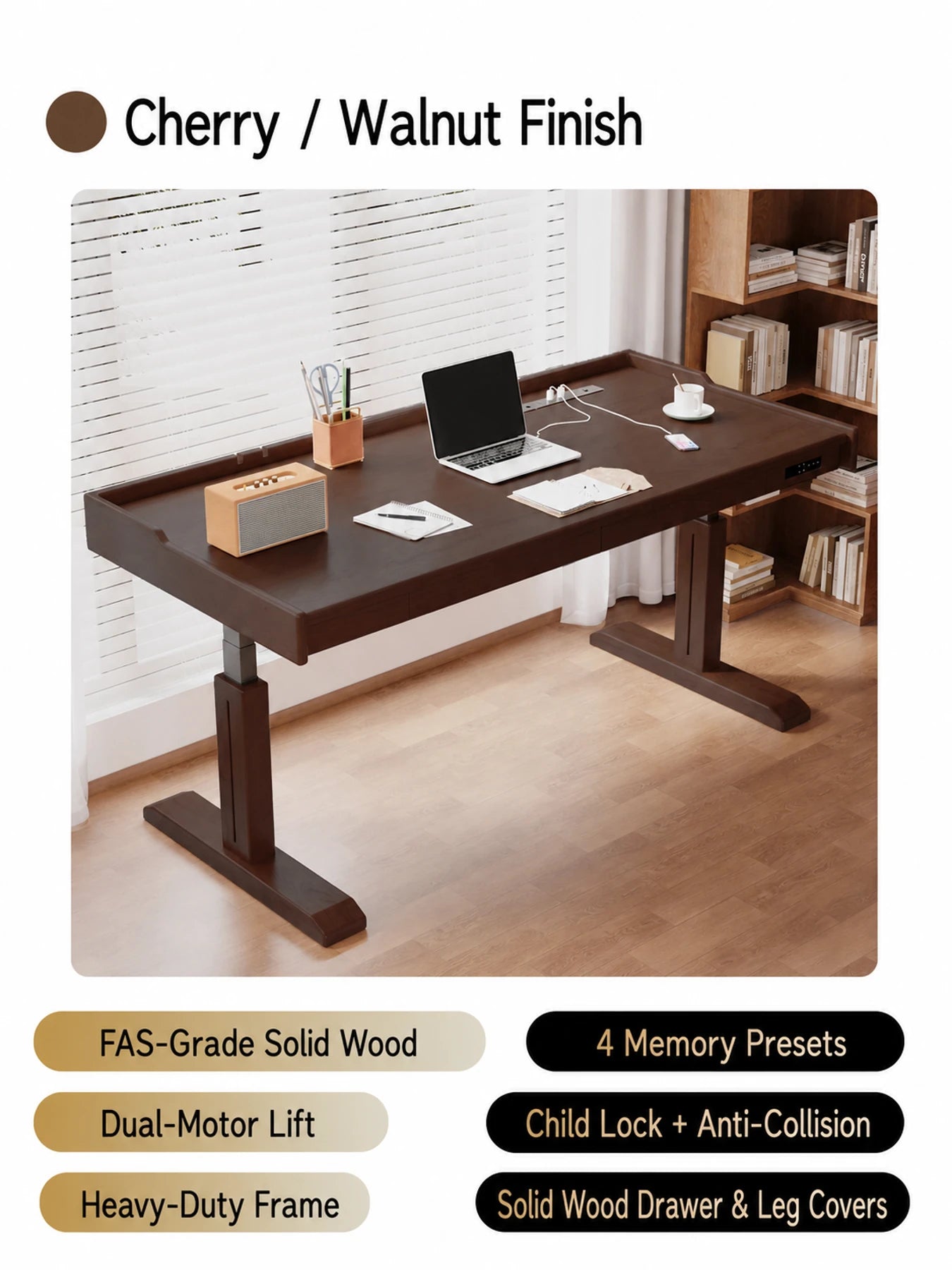 MT29 cherry standing desk in walnut finish