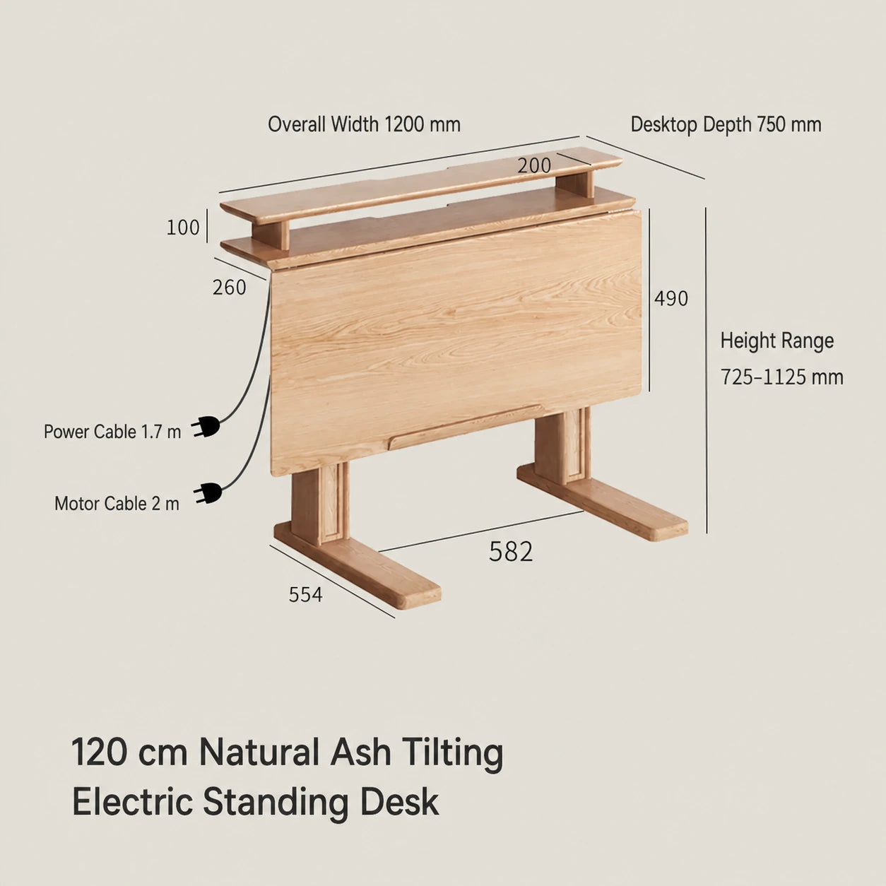 120 cm natural ash tilting electric standing desk dimensions