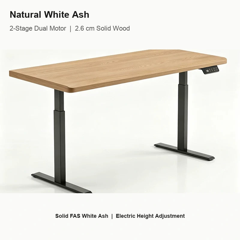 Natural white ash electric standing desk with 2-stage dual motors and 2.6 cm solid wood desktop