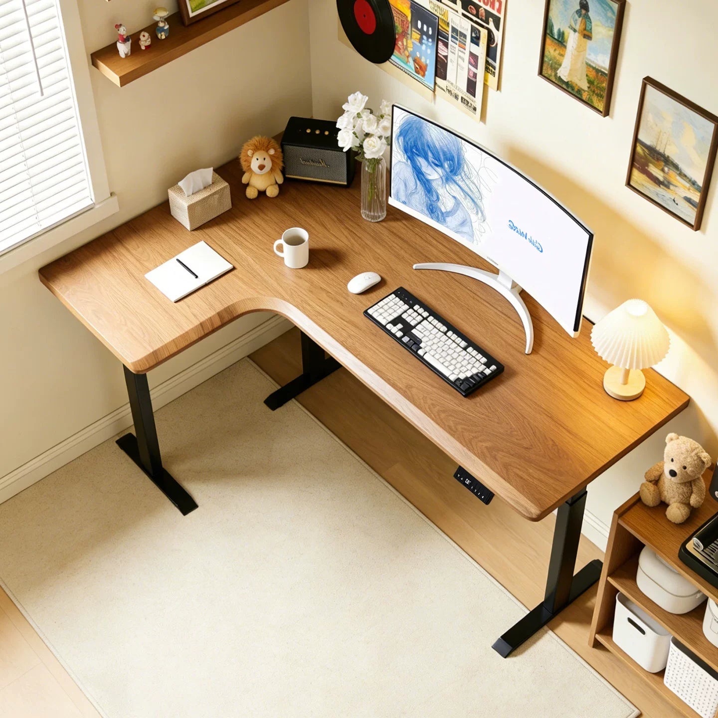 North American black walnut L-shaped standing desk with left return