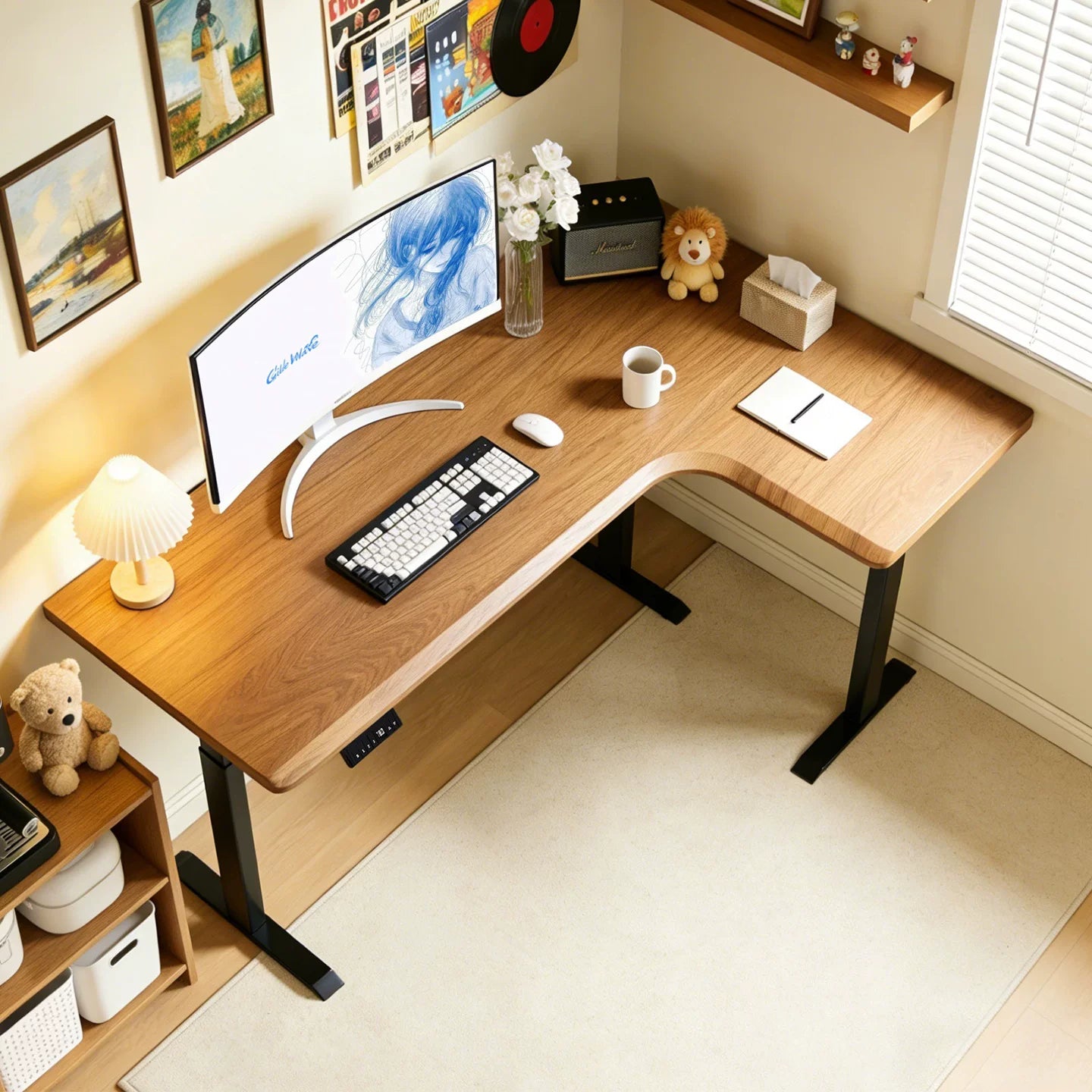 North American black walnut L-shaped standing desk with right return