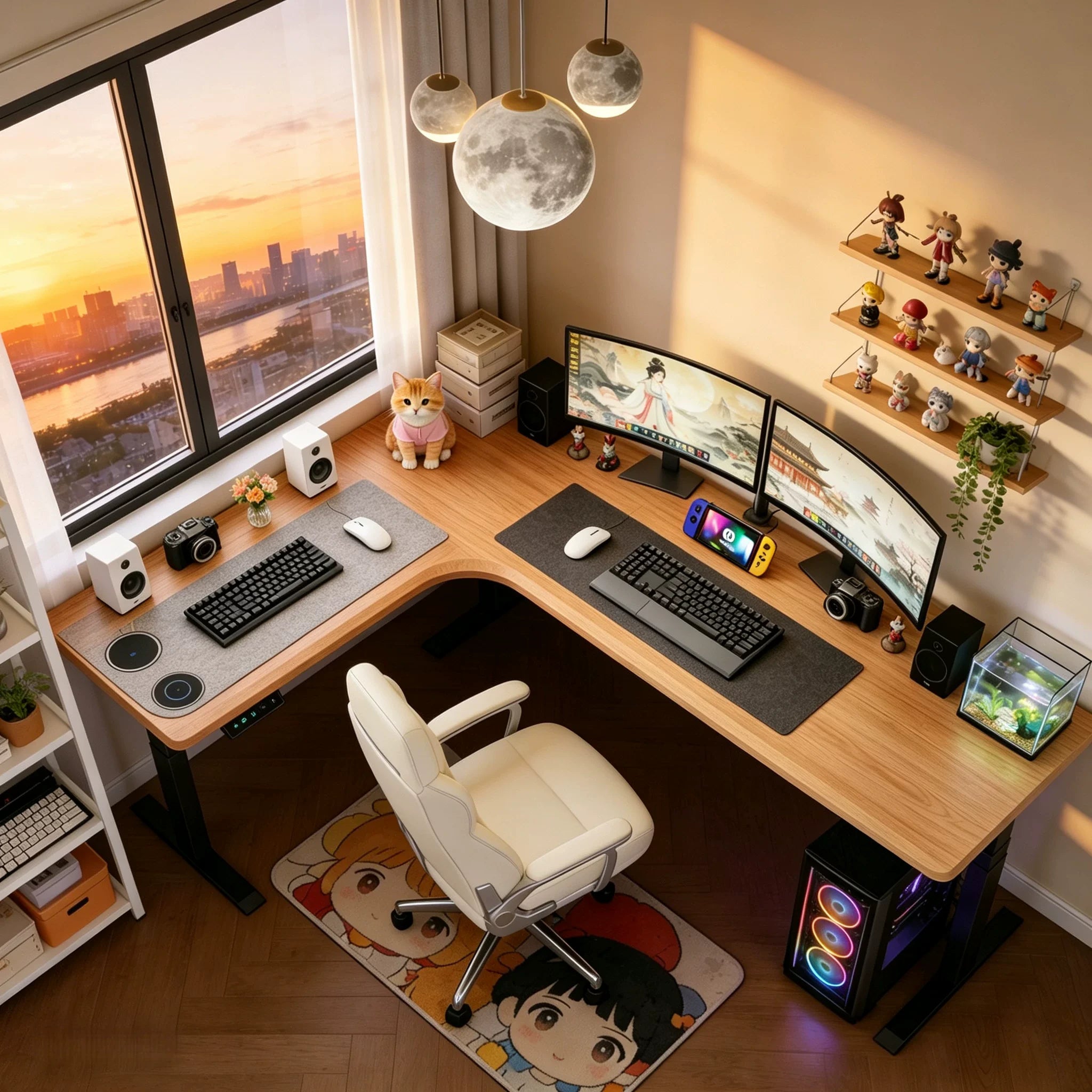 North American cherry L-shaped standing desk with left return