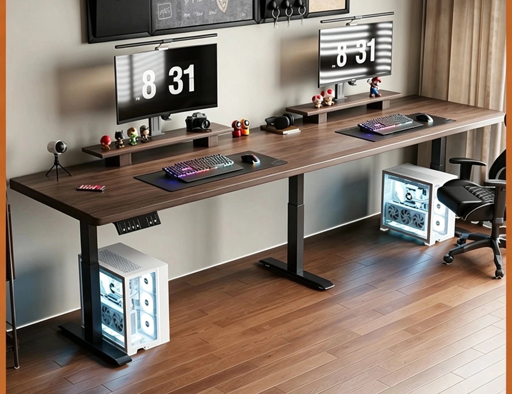 North American black walnut two person electric standing desk with 2.7 cm solid wood desktop