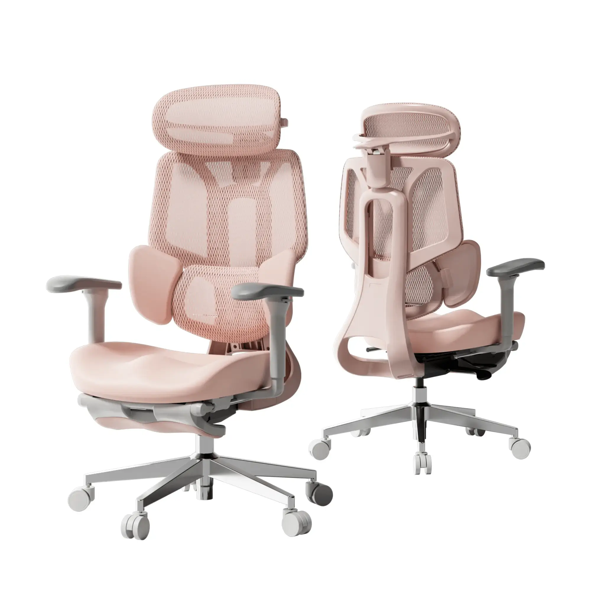 Ergo Select pink ergonomic office chair with breathable mesh back for women's home office.