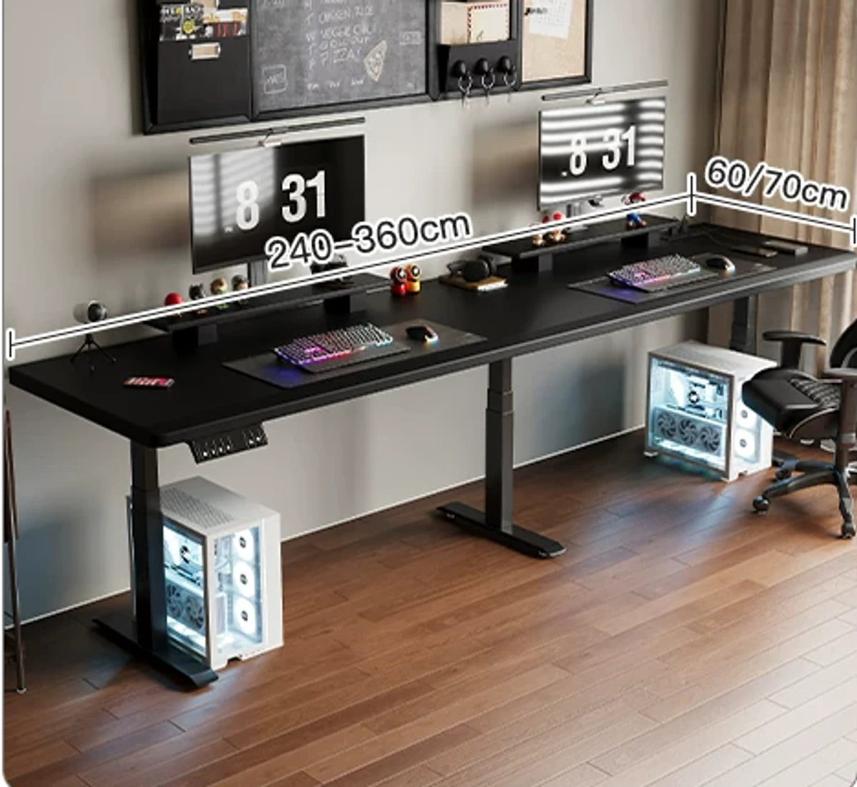 Three-stage three-motor standing desk with built-in power strip in starry black