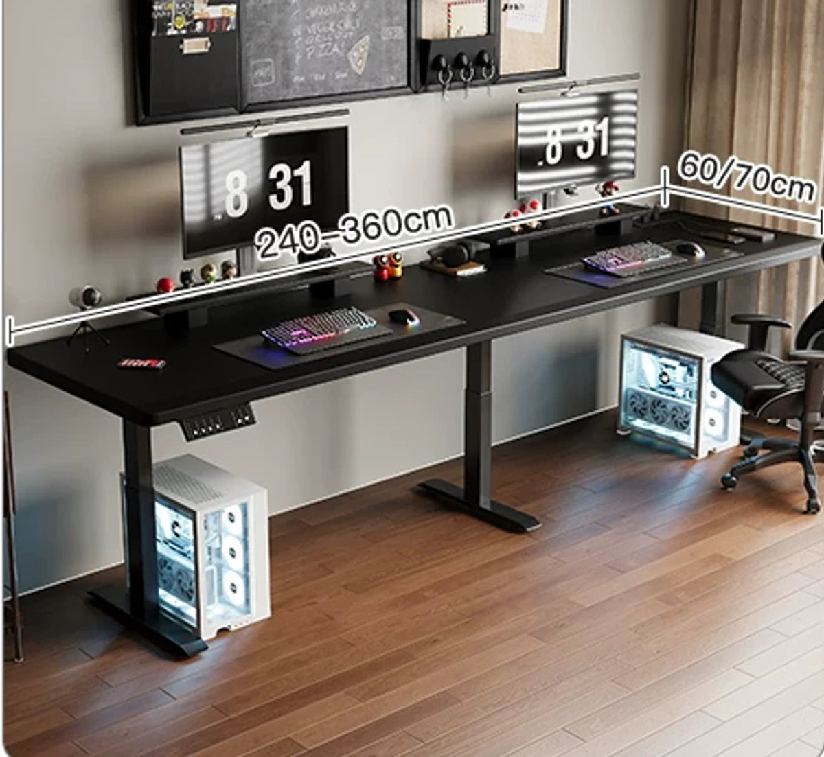 Two-stage three-motor standing desk with built-in power strip in starry black