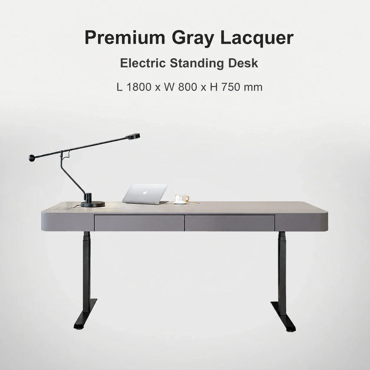 Premium gray electric standing desk for executive office, 1800 x 800 x 750 mm