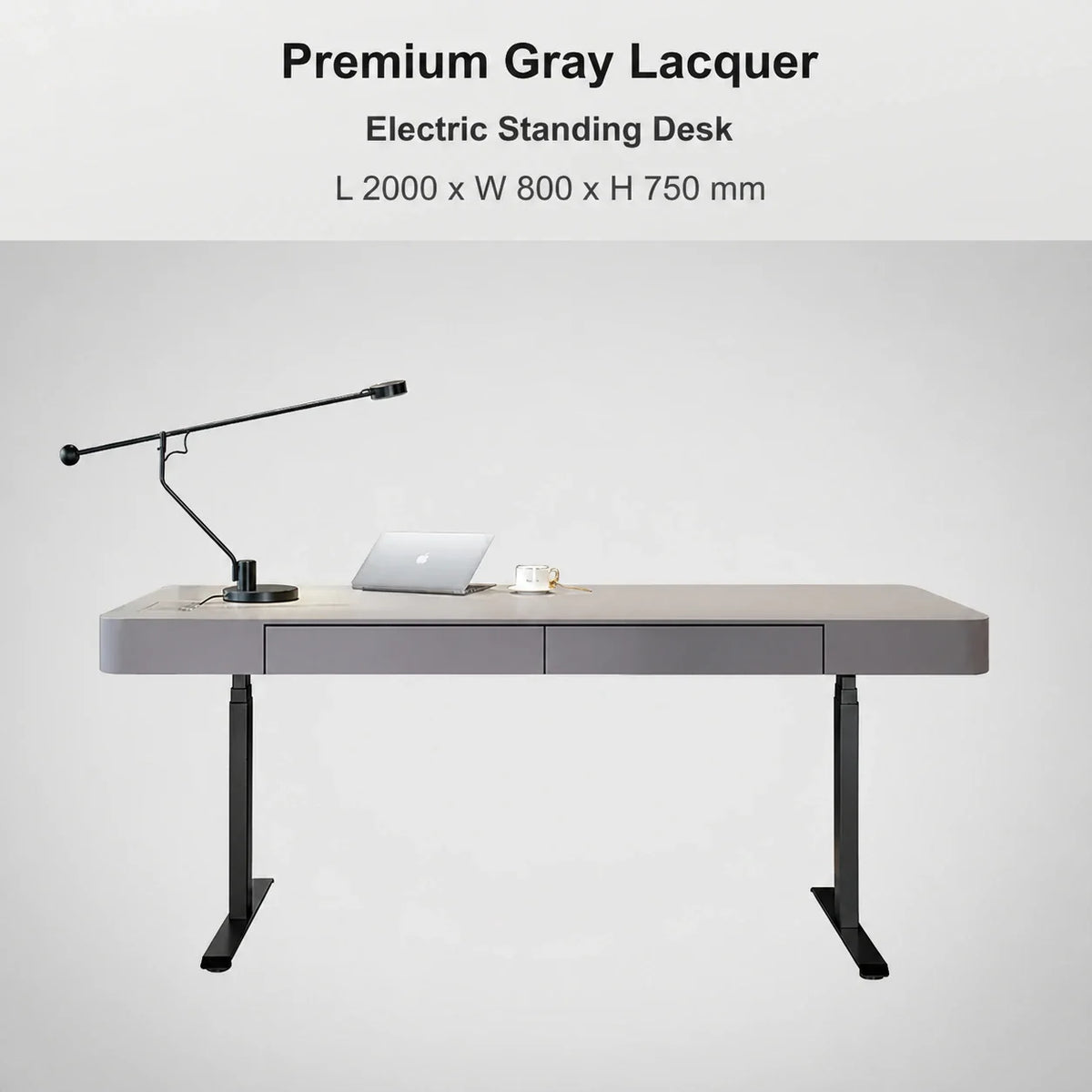 Premium gray electric standing desk for executive office, 2000 x 800 x 750 mm