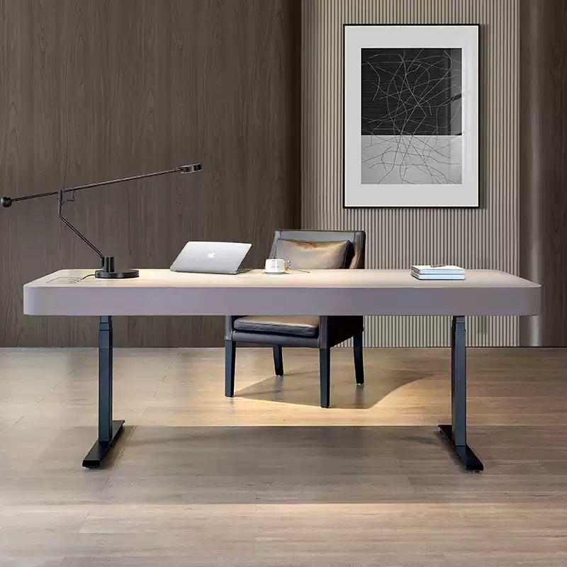 premium gray electric standing desk side view for executive office setup