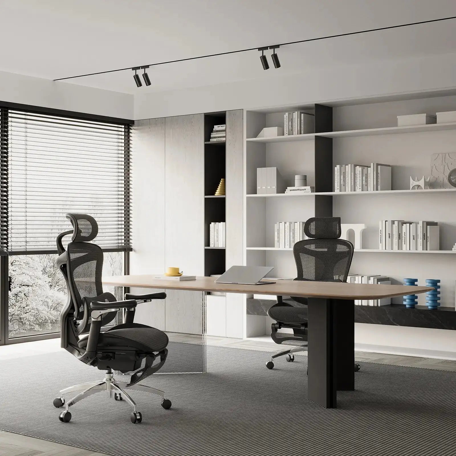 Professional black mesh executive office chair with fully adjustable features for corporate environments.