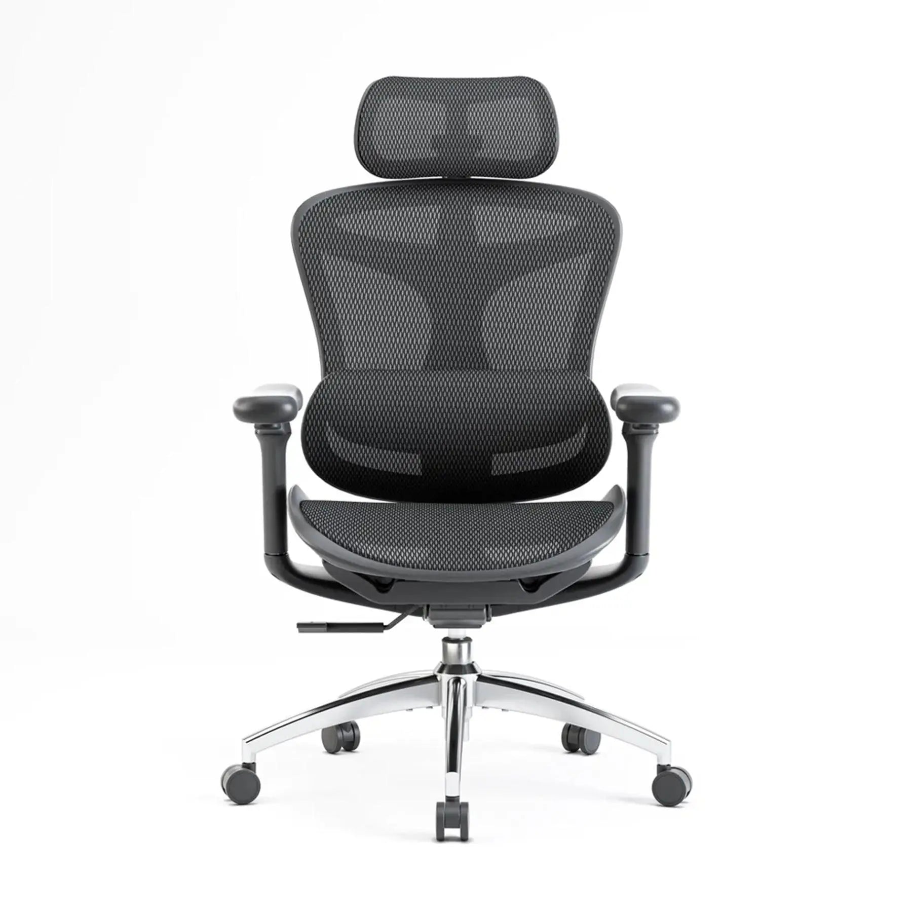 Modern black mesh ergonomic office chair in a bright, open-plan tech startup office environment.