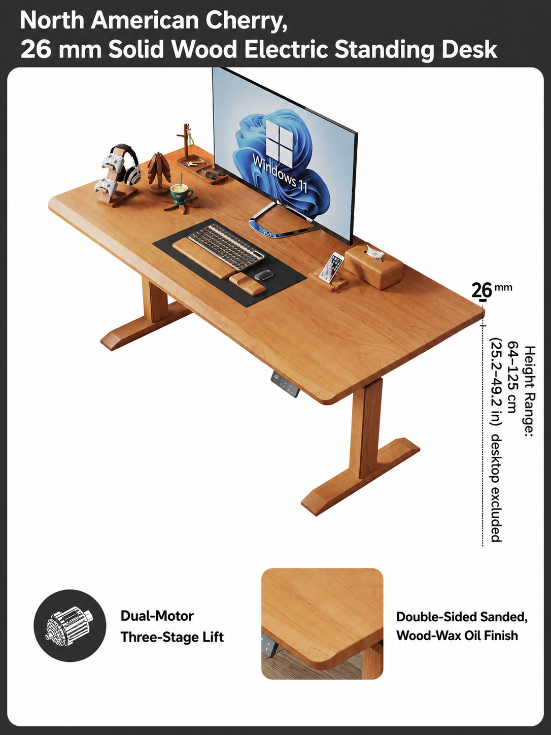 North American cherry 26 mm dual-motor standing desk