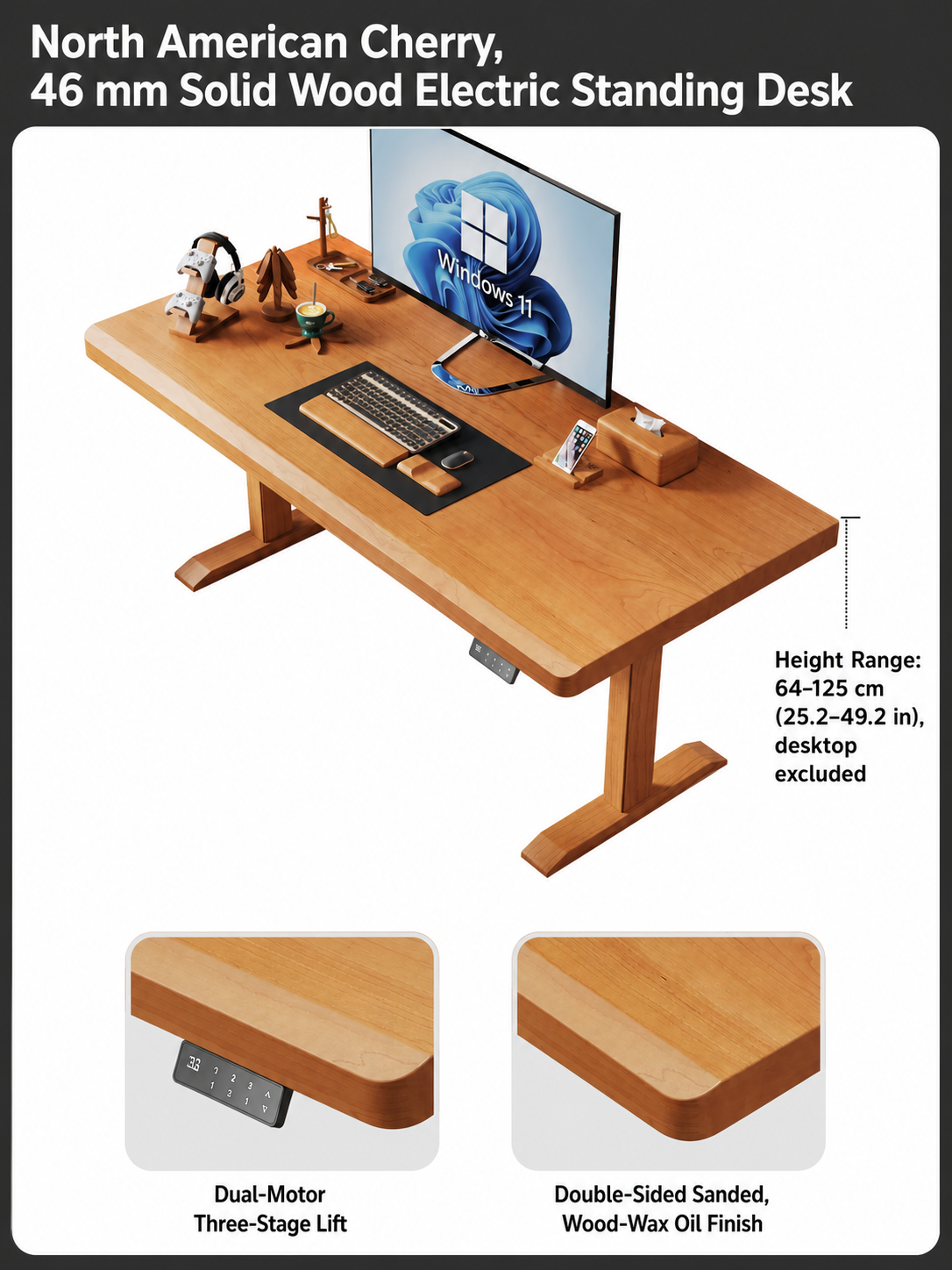 North American cherry 46 mm dual-motor standing desk