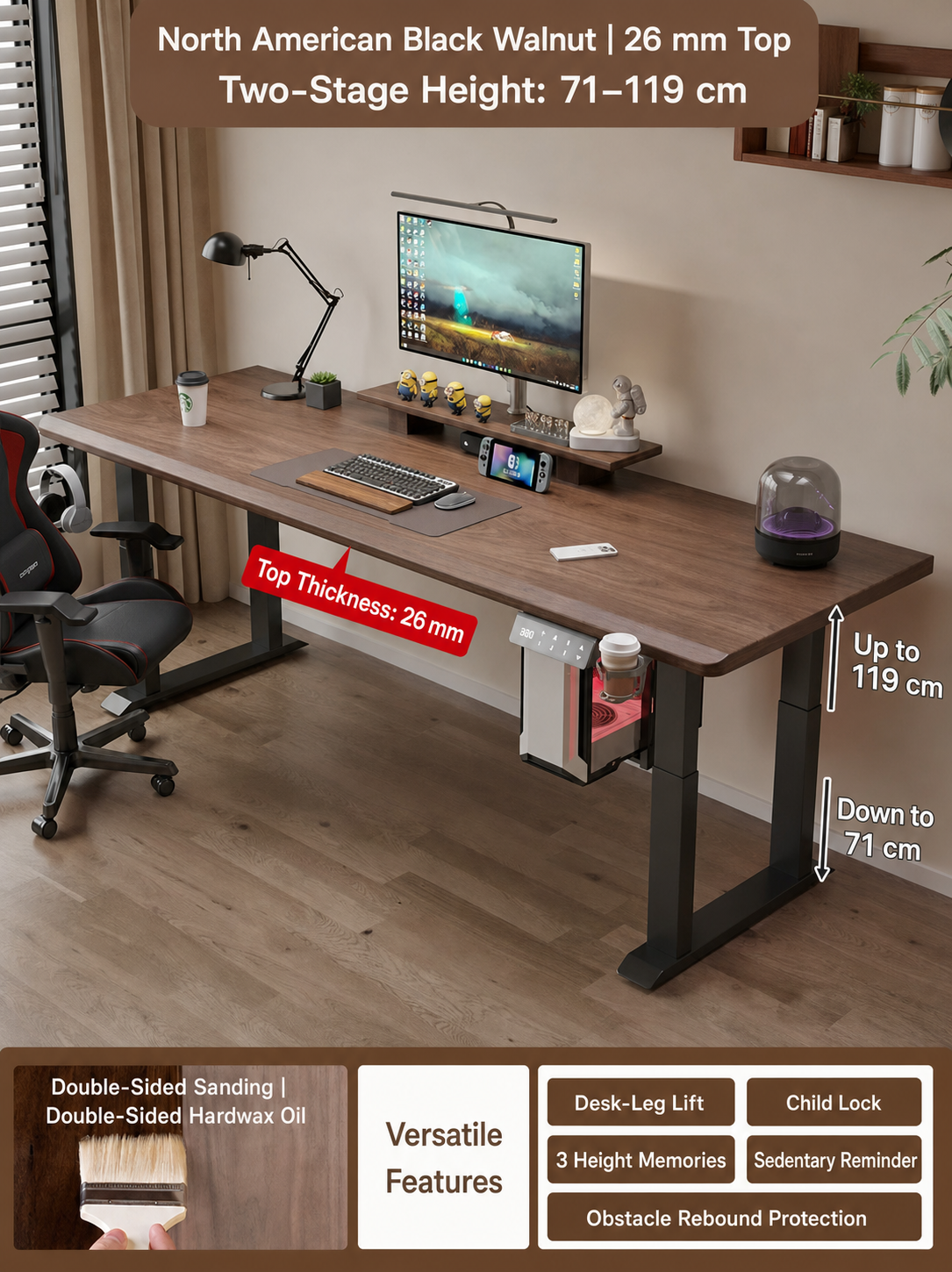 North American black walnut 26 mm desktop option
