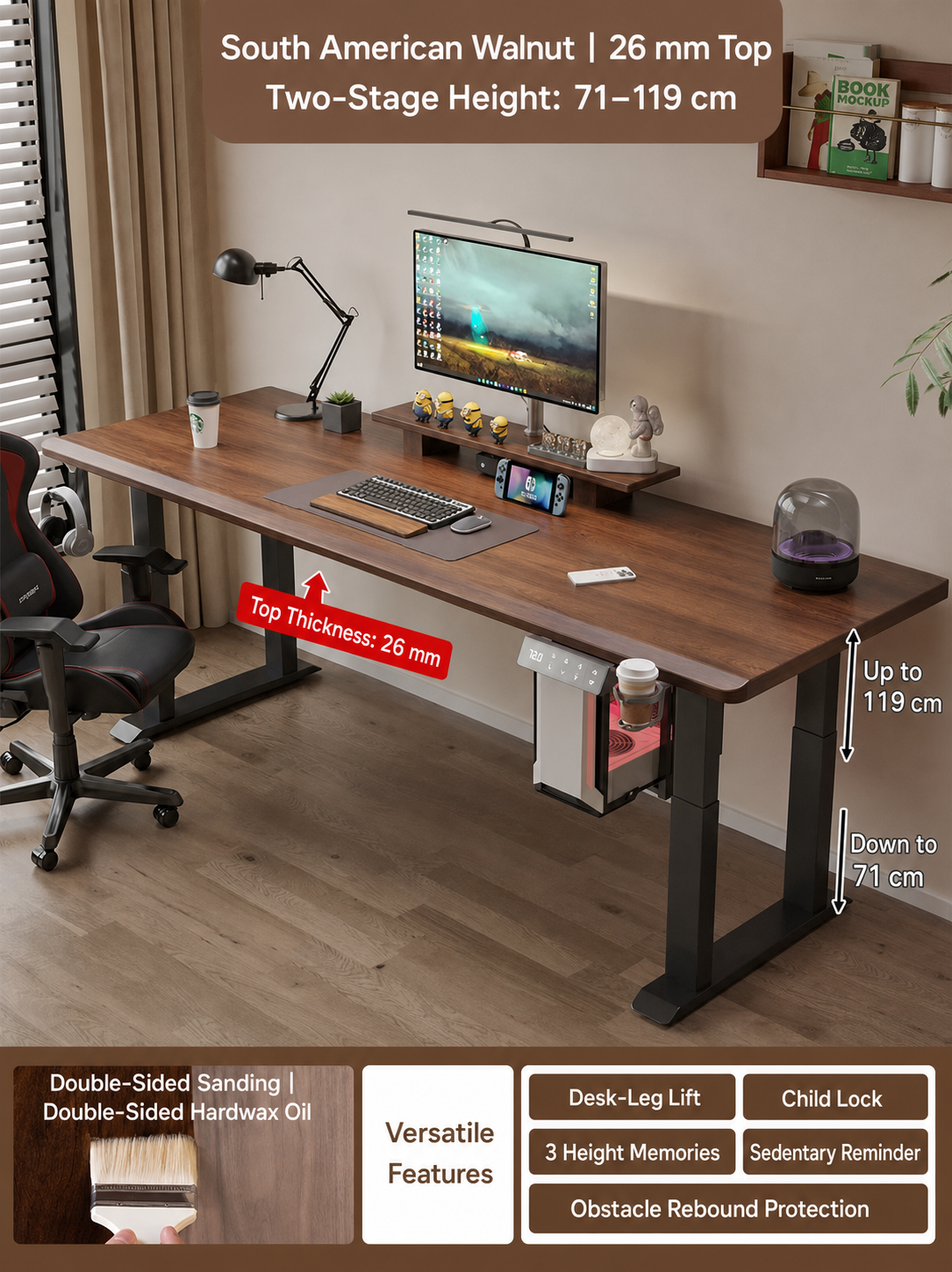 South American walnut 26 mm desktop option
