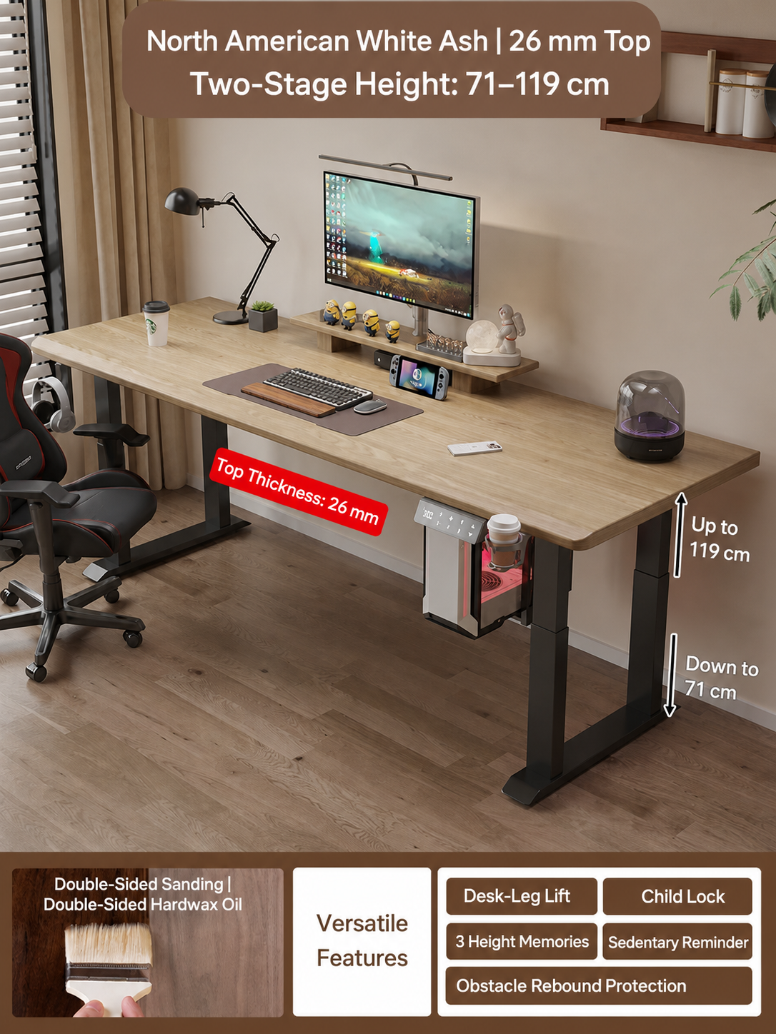 North American white ash 26 mm desktop option