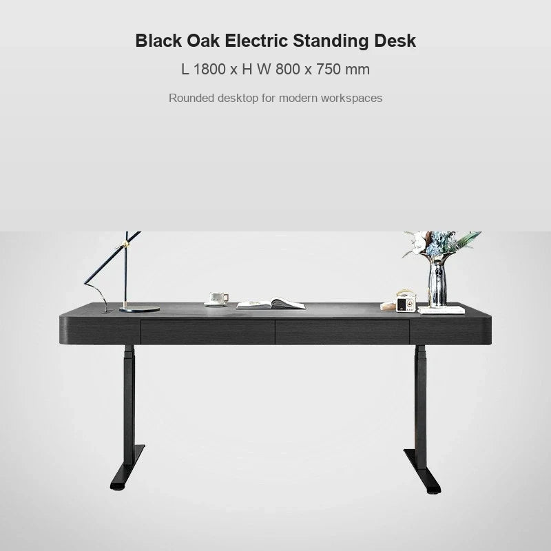 black oak rounded corner electric standing desk 1800 x 800 x 750 mm