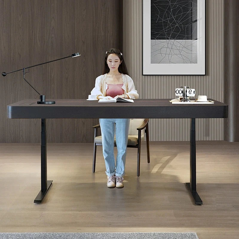 height adjustable standing desk with rounded desktop for study room