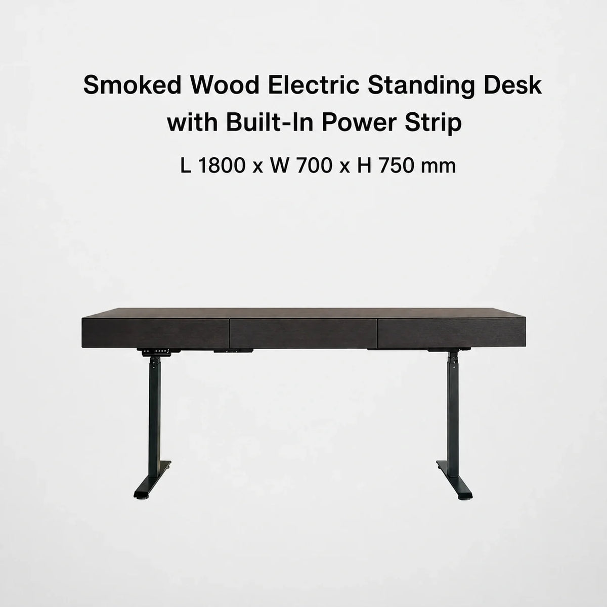 Smoked wood electric standing desk with built-in power strip, L 1800 x W 700 x H 750 mm