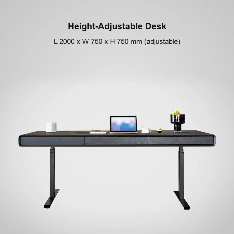 smoked wood standard electric standing desk 2000 x 750 x 750 mm