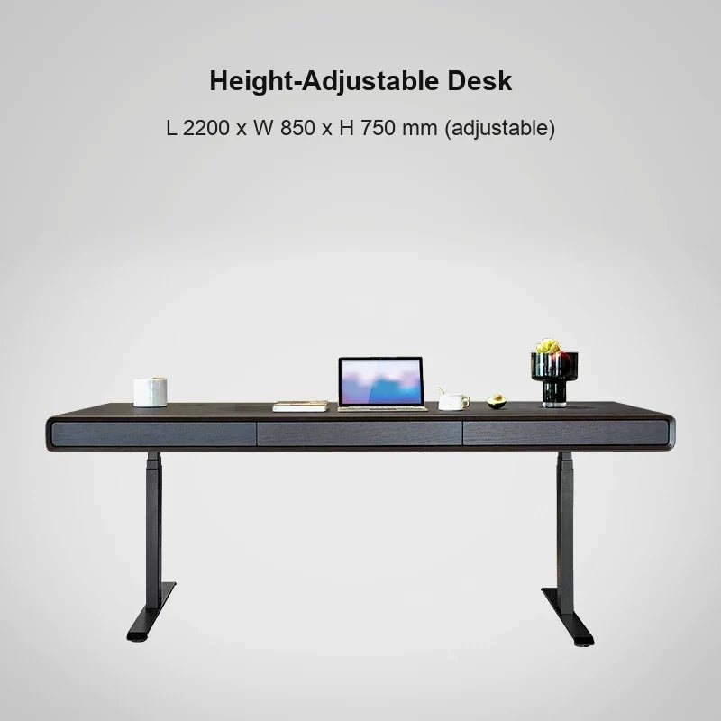 smoked wood standard electric standing desk 2200 x 850 x 750 mm