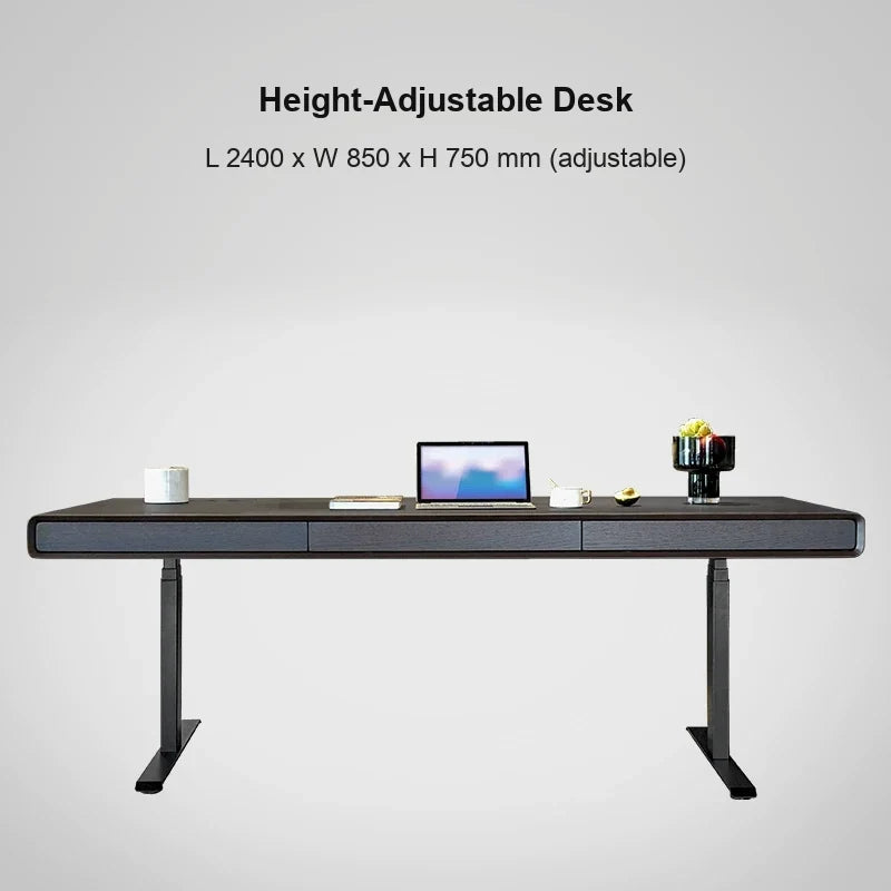 smoked wood standard electric standing desk 2400 x 850 x 750 mm