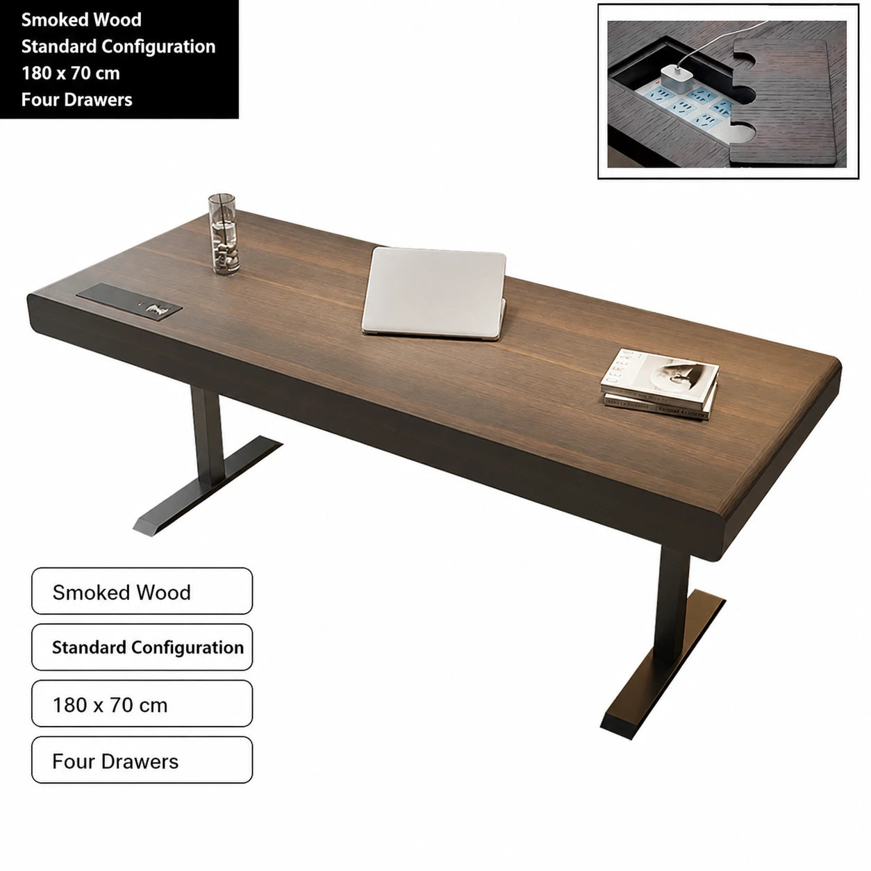 smoked wood electric standing desk standard configuration 180 x 70 cm