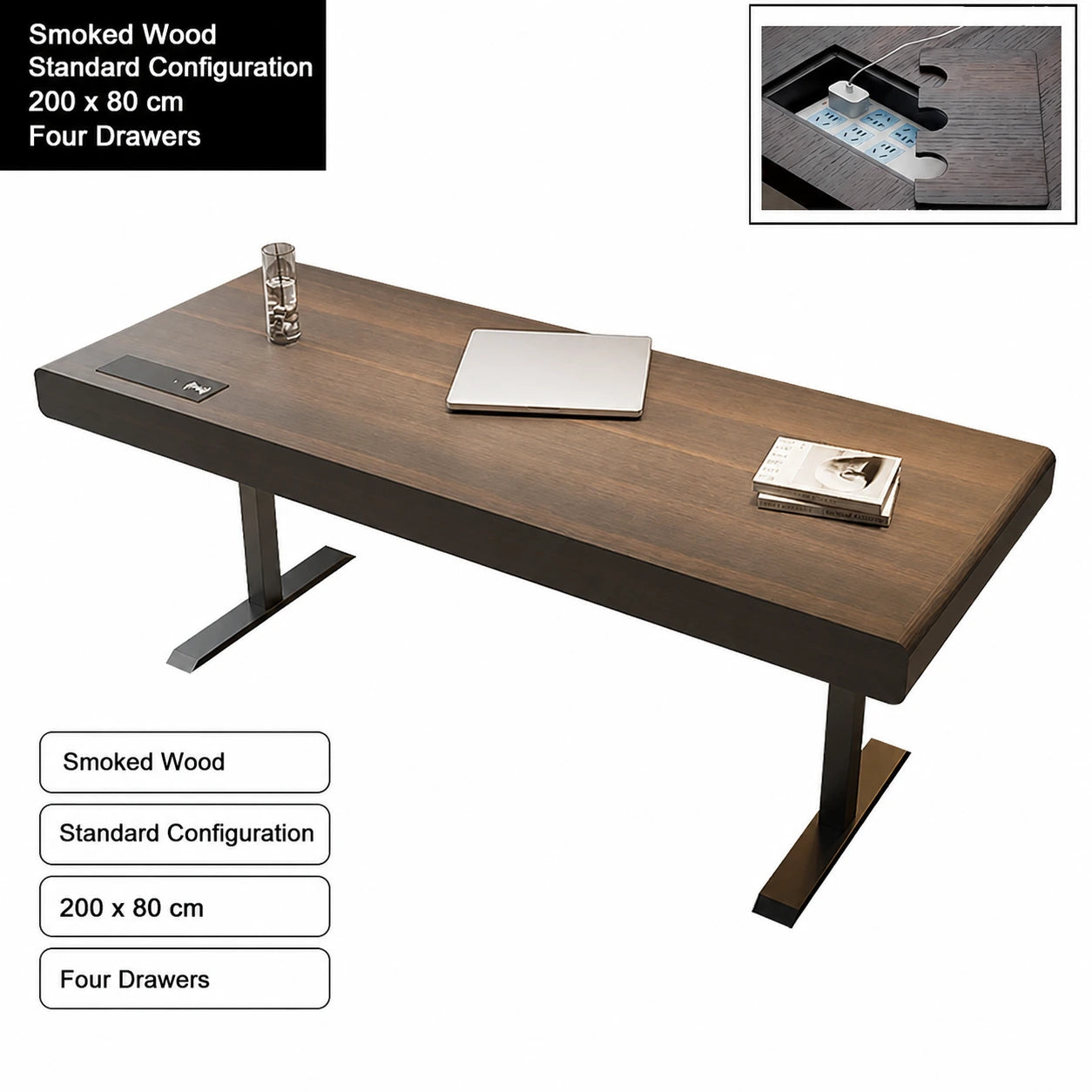 smoked wood electric standing desk standard configuration 200 x 80 cm