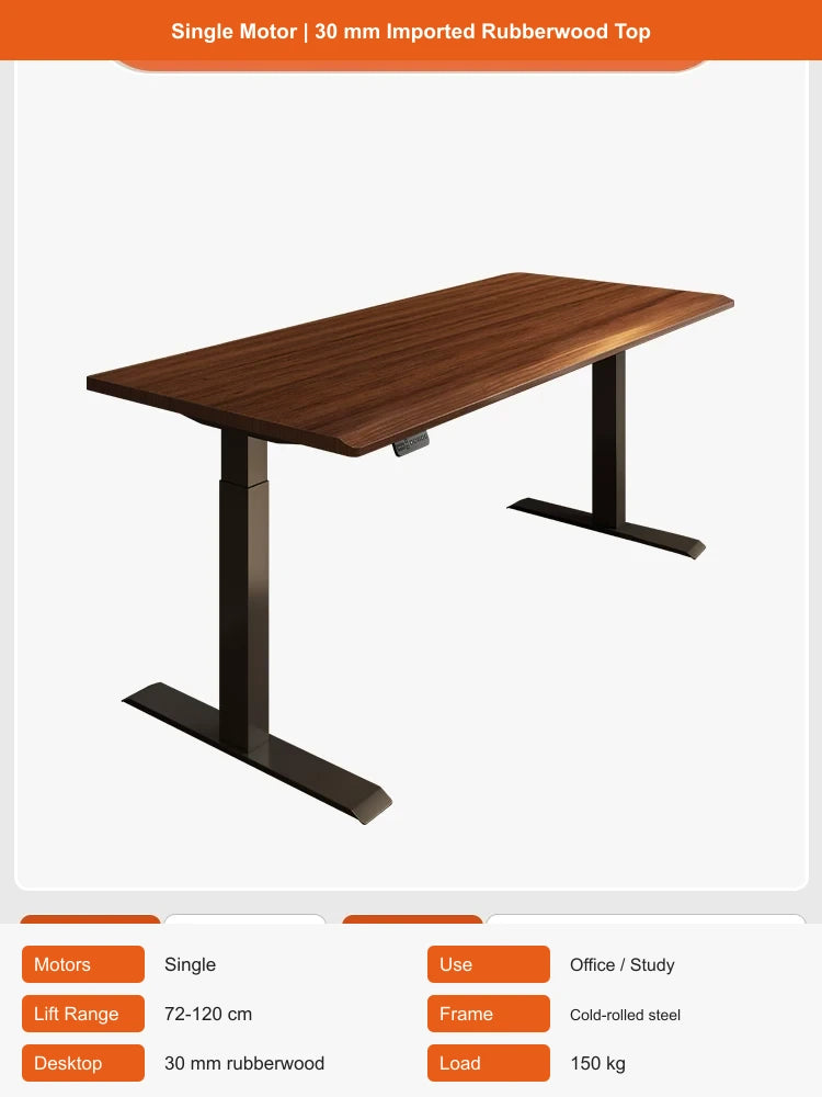 single motor standing desk with 30 mm imported rubberwood top