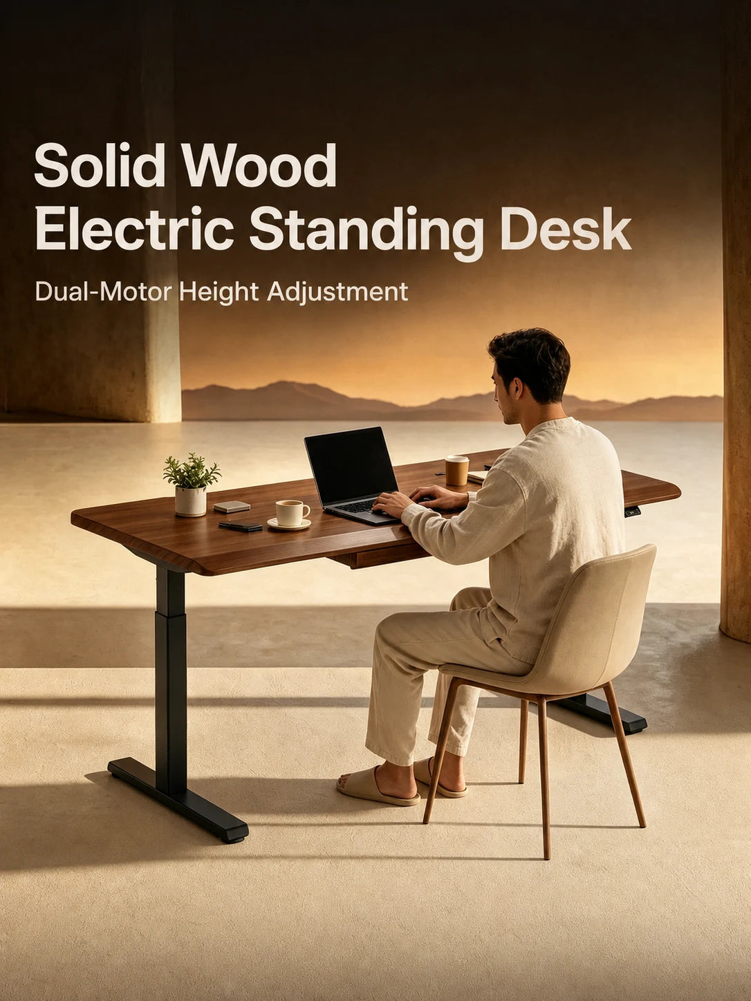 solid wood dual-motor electric standing desk for ergonomic home office work
