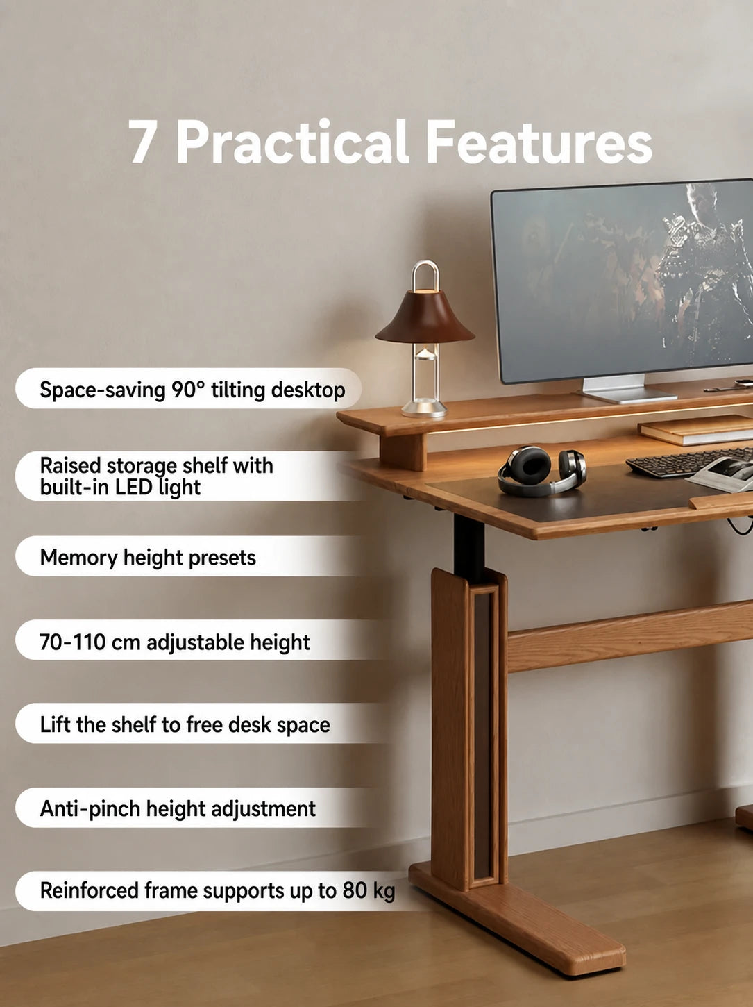 solid wood height adjustable desk in a modern workspace