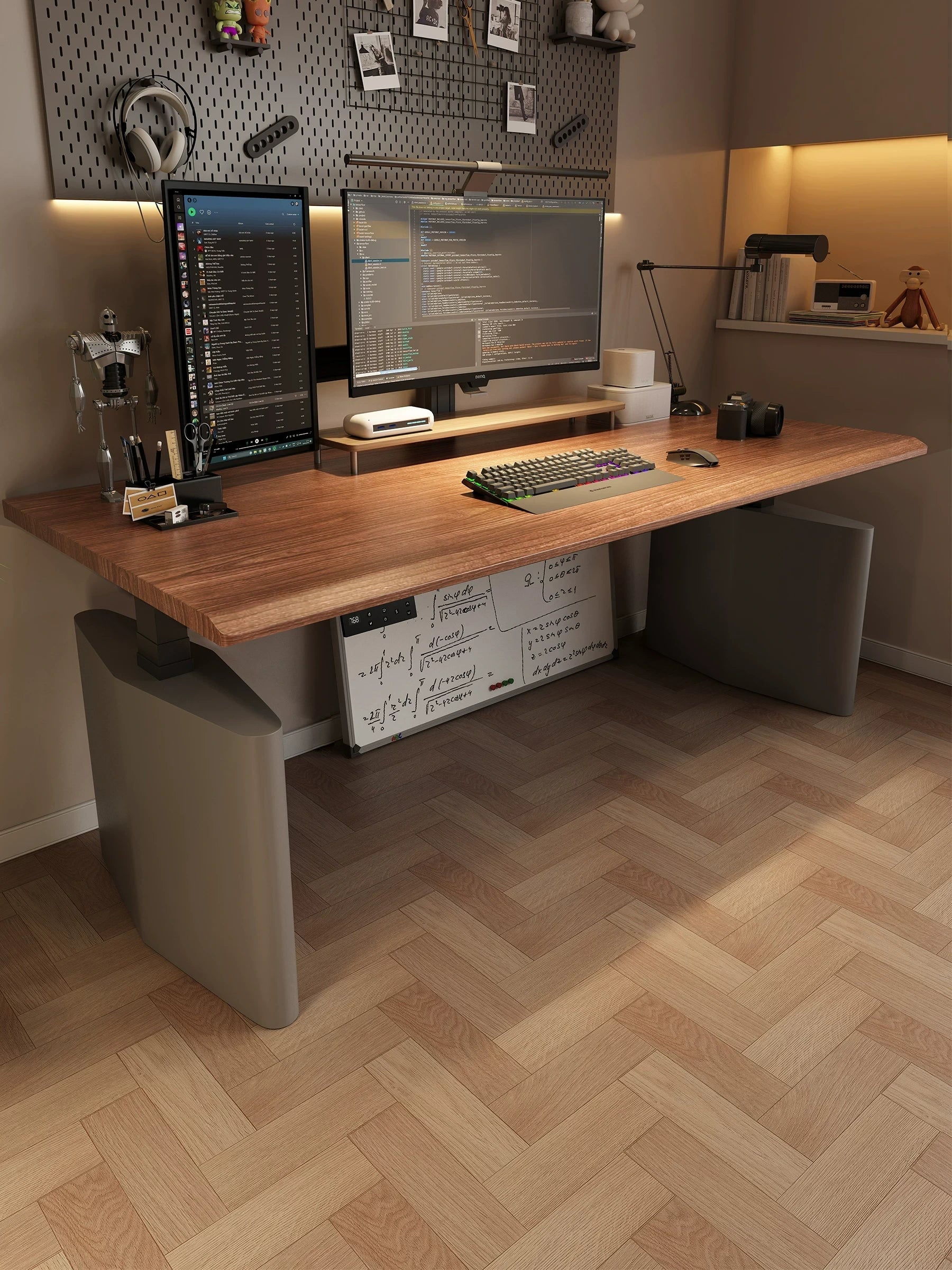 solid wood electric standing desk with diamond-guard leg design
