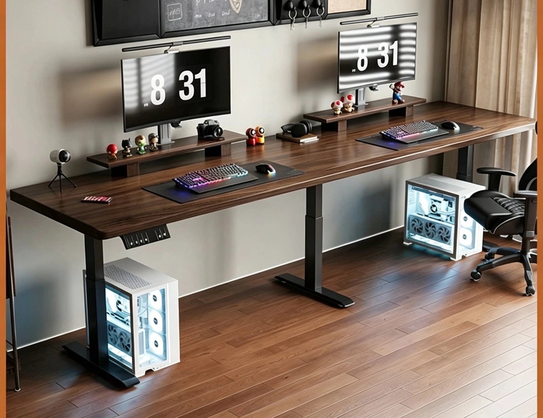 South American walnut two person electric standing desk with 2.7 cm solid wood desktop