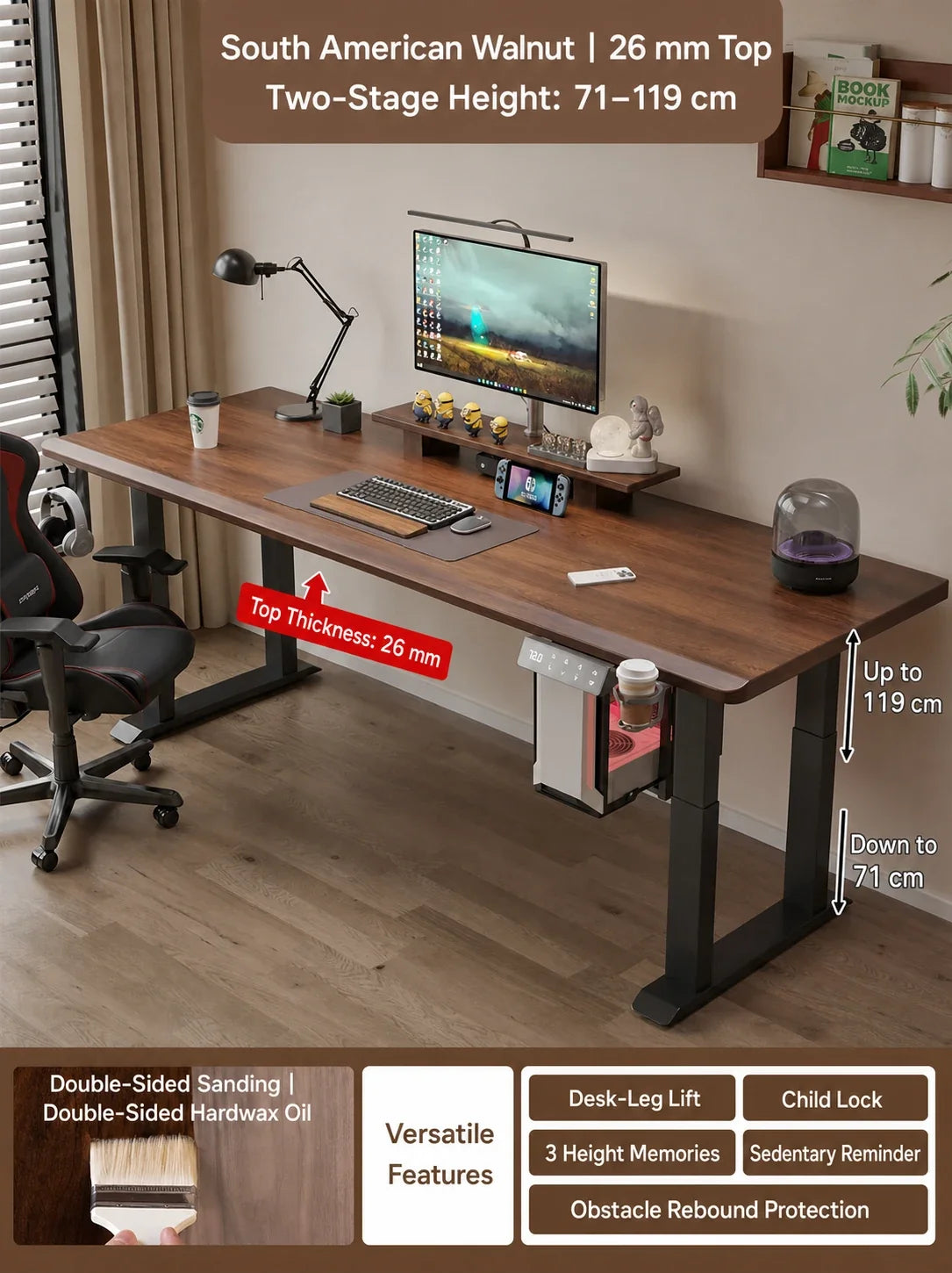 south american walnut 26 mm standing desk desktop option